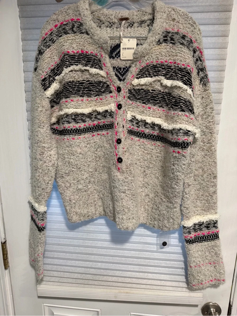 NWT FREE PEOPLE  WOVEN BOUCLE BUTTON DOWN SWEATER